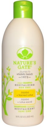Natures Gate, Shampoo, Revitalizing, Vegan, Jojoba + Sacred Lotus, 18 fl oz (532 ml) ,حمام، الجمال، دقة بالغة، فروة الرأس، الشامبو