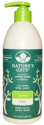 Natures Gate, Lotion, Tea Tree, 18 fl oz (532 ml) ,حمام، الجمال، غسول الجسم، إلتحم، شاي، زود بعمود