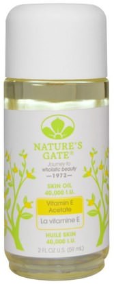 Natures Gate, Vitamin E Acetate Skin Oil, 40,000 I.U., 2 fl oz (59 ml) ,الصحة، الجلد، فيتامين e كريم النفط، الجمال، العناية بالوجه
