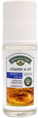 Natures Gate, Vitamin E Oil, Roll-On, 32,000 IU, 1.1 fl oz (32 ml) ,الصحة، الجلد، فيتامين e كريم النفط، الجمال، العناية بالوجه