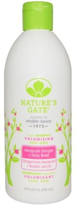 Natures Gate, Shampoo, Volumizing, Vegan, Awapuhi Ginger + Holy Basil, 18 fl oz (532 ml) ,حمام، الجمال، دقة بالغة، فروة الرأس، الشامبو