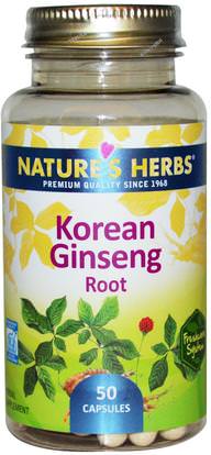 Natures Herbs, Korean Ginseng Root, 50 Capsules ,المكملات الغذائية، أدابتوغين، الانفلونزا الباردة والفيروسية، الجينسنغ الكورية