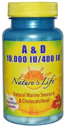 Natures Life, A & D, 10,000 IU/400 IU, 100 Veggie Caps ,الفيتامينات، فيتامين أ & د