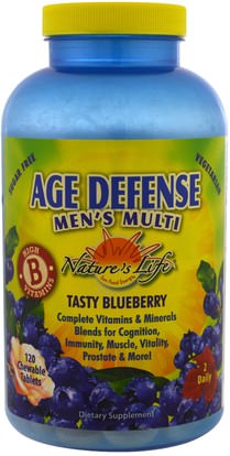 Natures Life, Age Defense Mens Multi, Tasty Blueberry, 120 Chewable Tablets ,المكملات الغذائية، المكملات الابتنائية، ه