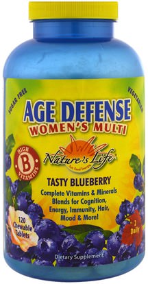 Natures Life, Age Defense Womens Multi, Tasty Blueberry, 120 Chewable Tablets ,والمكملات الغذائية، والصحة، والمرأة