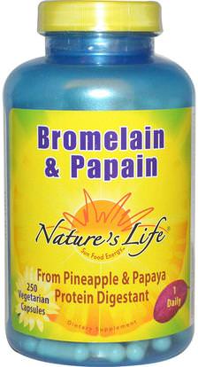 Natures Life, Bromelain & Papain, 250 Veggie Caps ,المكملات الغذائية، الإنزيمات، البابايا غراء، بروميلين