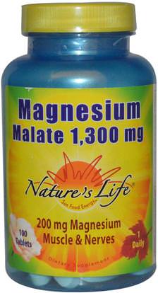 Natures Life, Magnesium Malate, 1,300 mg, 100 Tablets ,المكملات الغذائية، المعادن، المغنيسيوم مالات
