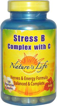 Natures Life, Stress B Complex with C, 100 Veggie Caps ,الفيتامينات، فيتامين ب معقدة، ب مكافحة الإجهاد