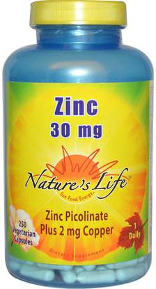 Natures Life, Zinc, 30 mg, 250 Veggie Caps ,المكملات الغذائية، المعادن، الزنك
