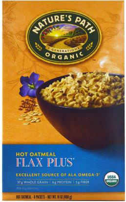 Natures Path, Organic Hot Oatmeal, Flax Plus, 8 Packets, (50 g) Each ,الغذاء، الحبوب، الحبوب الكاملة، الشوفان الشوفان