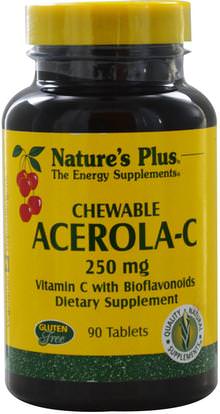 Natures Plus, Acerola-C, Chewable, 250 mg, 90 Tablets ,الفيتامينات، فيتامين ج، فيتامين ج أسيرولا