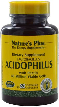 Natures Plus, Acidophilus, Lactobacillus, 90 Veggie Caps ,المكملات الغذائية، الإنزيمات، البروبيوتيك، استقرت البروبيوتيك
