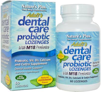 Natures Plus, Adult Dental Care Probiotic With M18, Natural Peppermint Flavor, 60 Lozenges ,حمام، الجمال، العناية بالأسنان عن طريق الفم، الإنزيمات