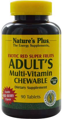 Natures Plus, Adults Multi-Vitamin Chewable, Exotic Red Super Fruits, Red Berry, 90 Tablets ,الفيتامينات، الفيتامينات، مستخلصات الفاكهة، الفواكه الفائقة