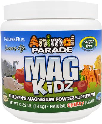 Natures Plus, Animal Parade, Mag Kidz, Childrens Magnesium, Natural Cherry Flavor, 0.32 lb (144 g) ,والمكملات الغذائية، والمعادن، والمغنيسيوم، وصحة الأطفال