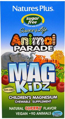 Natures Plus, Animal Parade, MagKidz, Childrens Magnesium, Natural Cherry Flavor, 90 Animals ,والمكملات الغذائية، والمعادن، والمغنيسيوم، وصحة الأطفال