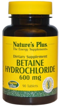 Natures Plus, Betaine Hydrochloride, 600 mg, 90 Tablets ,المكملات الغذائية، بيتين هكل، الإنزيمات