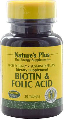 Natures Plus, Biotin & Folic Acid, 30 Tablets ,الفيتامينات، فيتامين ب، البيوتين