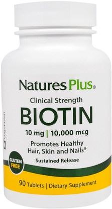 Natures Plus, Biotin, Sustained Release, 90 Tablets ,الفيتامينات، فيتامين ب، البيوتين، الصحة، المرأة، الجلد
