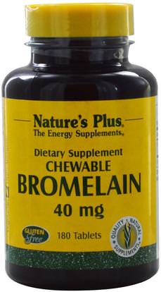 Natures Plus, Bromelain, Chewable, 40 mg, 180 Tablets ,الصحة، المرأة، المكملات الغذائية، الإنزيمات، بروميلين