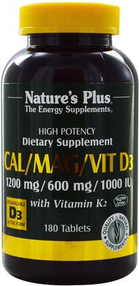 Natures Plus, Cal/Mag/Vit D3, with Vitamin K2, 180 Tablets ,والمكملات الغذائية، والمعادن، والكالسيوم والمغنيسيوم