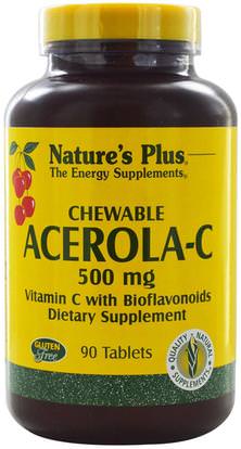Natures Plus, Chewable Acerola-C, Vitamin C with Bioflavonoids, 500 mg, 90 Tablets ,الفيتامينات، فيتامين ج، فيتامين ج مضغ، فيتامين ج أسيرولا