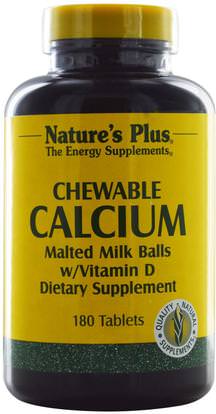 Natures Plus, Chewable Calcium Malted Milk Balls w/ Vitamin D, 180 Tablets ,المكملات الغذائية، المعادن، الكالسيوم، الكالسيوم مضغ