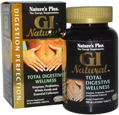 Natures Plus, Digestion Perfection, GI Natural, 90 Bi-Layered Tablets ,والمكملات الغذائية، والإنزيمات الهاضمة