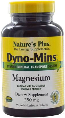 Natures Plus, Dyno-Mins, Magnesium, 250 mg, 90 Acid-Resistant Tablets ,المكملات الغذائية، المعادن، المغنيسيوم