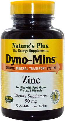 Natures Plus, Dyno-Mins, Zinc, 50 mg, 90 Acid-Resistant Tablets ,المكملات الغذائية، المعادن، الزنك