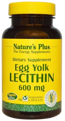 Natures Plus, Egg Yolk Lecithin, 600 mg, 90 Veggie Caps ,المكملات الغذائية، الليسيثين، شحمي