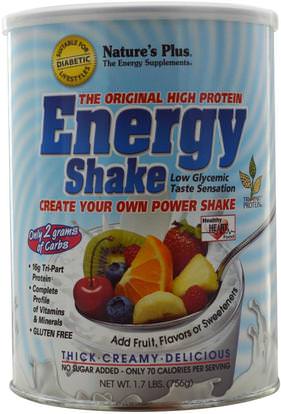 Natures Plus, Energy Shake, The Original High Protein, 1.7 lbs. (756 g) ,الصحة، مشروبات الطاقة مزيج، المكملات الغذائية، وجبة استبدال يهز