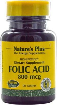 Natures Plus, Folic Acid, 800 mcg, 90 Tablets ,الفيتامينات، حمض الفوليك