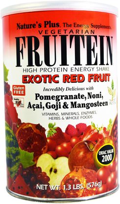 Natures Plus, Fruitein, High Protein Energy Shake, Exotic Red Fruit, 1.3 lbs. (576 g) ,والمكملات الغذائية، والبروتين