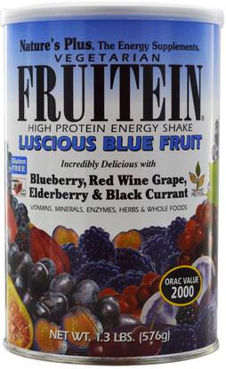 Natures Plus, Fruitein, High Protein Energy Shake, Luscious Blue Fruit, 1.3 lbs (576 g) ,والمكملات الغذائية، والبروتين