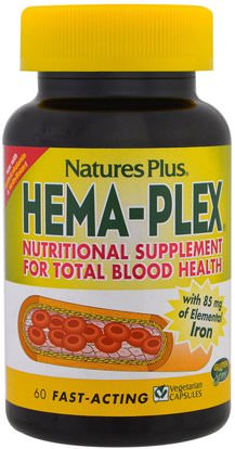 Natures Plus, Hema-Plex, 60 Vegetarian Capsules ,والمكملات الغذائية، والصحة