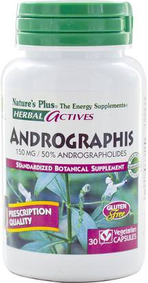 Natures Plus, Herbal Actives, Andrographis, 150 mg, 30 Veggie Caps ,والمكملات الغذائية، والمضادات الحيوية، أندروغرافيس، والصحة، والانفلونزا الباردة والفيروسية والبرد والانفلونزا