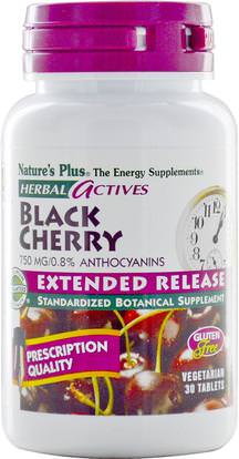 Natures Plus, Herbal Actives, Black Cherry, 750 mg, 30 Tablets ,المكملات الغذائية، مقتطفات الفاكهة، الكرز (الفاكهة السوداء البرية)
