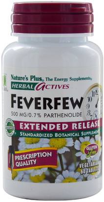 Natures Plus, Herbal Actives, Feverfew, Extended Release, 500 mg, 60 Tabs ,الأعشاب، حمى