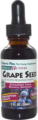 Natures Plus, Herbal Actives, Grape Seed, Alcohol Free, 25 mg, 1 fl oz (30 ml) ,المكملات الغذائية، مضادات الأكسدة، استخراج بذور العنب