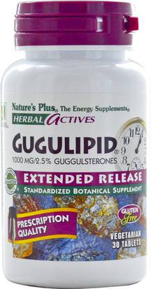 Natures Plus, Herbal Actives, Gugulipid, Extended Release, 1000 mg, 30 Veggie Tabs ,الأعشاب، غوغول (كوميفورا موكول)