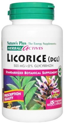 Natures Plus, Herbal Actives, Licorice (DGL), 500 mg, 60 Veggie Caps ,الأعشاب، جذر عرق السوس (دغل)