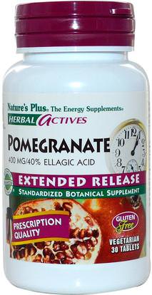 Natures Plus, Herbal Actives, Pomegranate, Extended Release, 400 mg, 30 Tabs ,المكملات الغذائية، مضادات الأكسدة، عصير الرمان استخراج