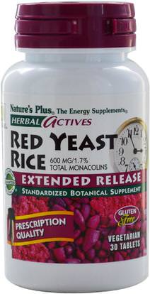 Natures Plus, Herbal Actives, Red Yeast Rice, 600 mg, 30 Tablets ,والمكملات الغذائية، والأرز الخميرة الحمراء