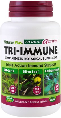 Natures Plus, Herbal Actives, Tri-Immune, 60 Extended Release Tablets ,والمكملات الغذائية، والصحة، والدعم المناعي