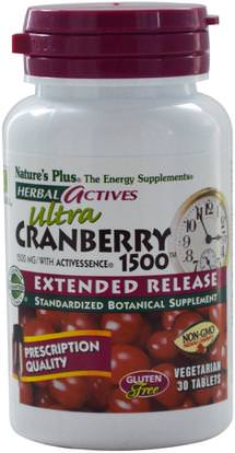 Natures Plus, Herbal Actives, Ultra Cranberry 1500, 1500 mg, 30 Veggie Tabs ,الأعشاب، التوت البري