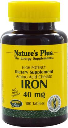 Natures Plus, Iron, 40 mg, 180 Tablets ,المكملات الغذائية، والمعادن، والحديد