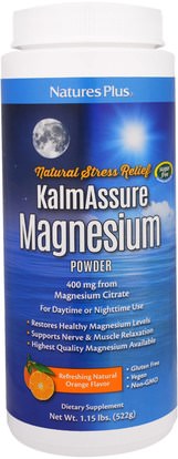 Natures Plus, Kalmassure, Magnesium Powder, Orange Flavor, 400 mg, 1.15 lbs (522 g) ,المكملات الغذائية، المعادن، المغنيسيوم