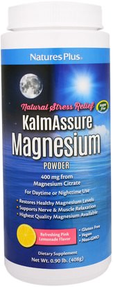 Natures Plus, Kalmassure Magnesium Powder, Pink Lemonade, 400 mg, 0.90 lb. (408 g) ,المكملات الغذائية، المعادن، المغنيسيوم