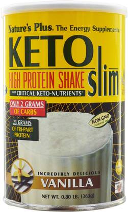 Natures Plus, Keto Slim, High Protein Shake, Vanilla, 0.80 lb (363 g) ,المكملات الغذائية، البروتين يهز، الغذاء، كيتو ودية